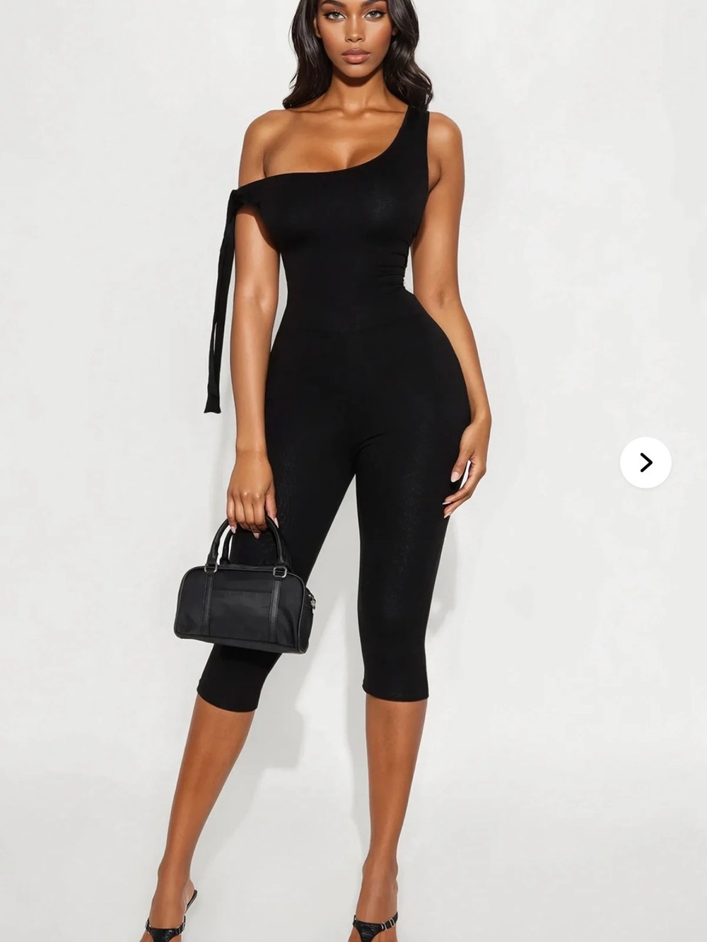 Fashion Nova Black One-Shoulder Cropped Jumpsuit